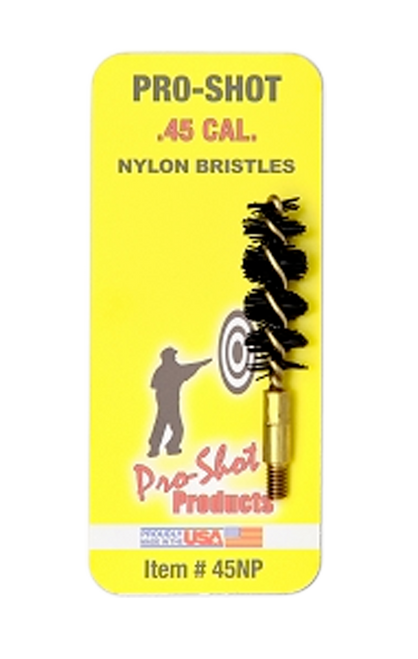PRO SHOT PRODUCTS Pro-Shot 45NP Bore Brush  .45 Cal Pistol #8-32 Thread Nylon Bristles Brass Core