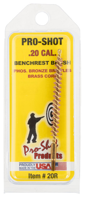 PRO SHOT PRODUCTS Pro-Shot 20R Bore Brush  .20/ .204 Cal Rifle #5-40" Thread Bronze Bristles Brass Core