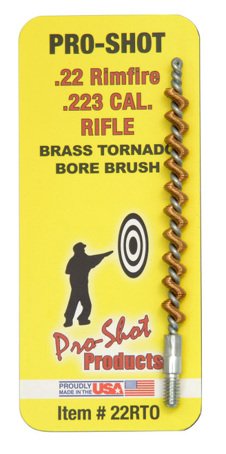 PRO SHOT PRODUCTS Pro-Shot 22RTO Tornado Bore Brush .22/ .223/ 5.56mm Cal Rifle #8-32 Thread Brass Spiral Wound Loop