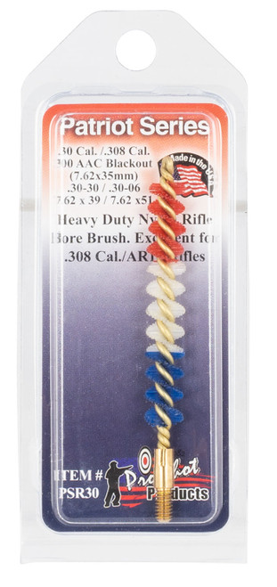 PRO SHOT PRODUCTS Pro-Shot PSR30 Patriot Series Bore Brush .30/ .308/ .300 Blackout/ 7.62mm Cal Rifle #8-32 Thread Nylon Bristles Brass Core
