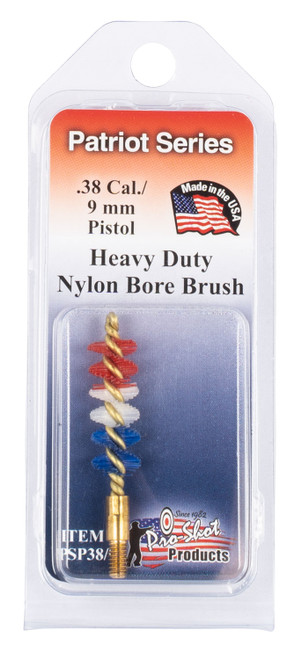 PRO SHOT PRODUCTS Pro-Shot PSP389 Patriot Series Bore Brush .38 Cal/ 9mm Pistol #8-32 Thread Nylon Bristles Brass Core