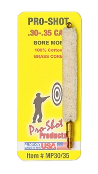 PRO SHOT PRODUCTS Pro-Shot MP3035 Bore Mop  .30 - .35 Cal Rifle #8-32 Thread Cotton 1.75" Long