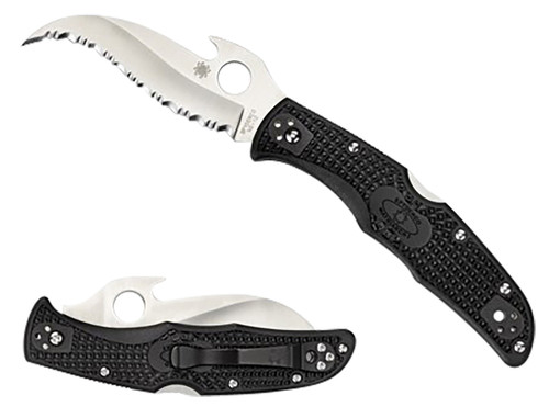 SPYDERCO INC (SKA) Spyderco C12SBK2W Matriarch 2  3.57" Folding Reverse S Serrated Satin VG-10 SS Blade/Black Bi-Directional Texturing FRN Handle Includes Pocket Clip