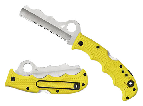 SPYDERCO INC (SKA) Spyderco C79PSYL Assist Salt Lightweight 3.68" Folding Part Serrated H2 Steel Blade/Yellow Bi-Directional Texturing FRN Handle Includes Glass Breaker/Pocket Clip