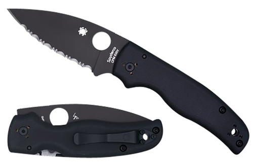 SPYDERCO INC (SKA) Spyderco C229GSBK Shaman  3.58" Folding Serrated Black DLC CPM S30V SS Blade/Black Textured G10 Handle Includes Pocket Clip