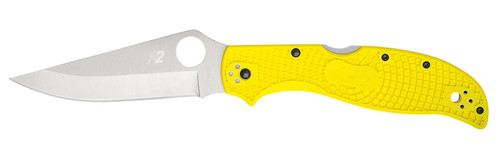 SPYDERCO INC (SKA) Spyderco C258PYL Stretch 2 XL Lightweight 3.95" Folding Plain Stonewashed H2 Steel Blade, Yellow Bi-Directional Texturing FRN Handle