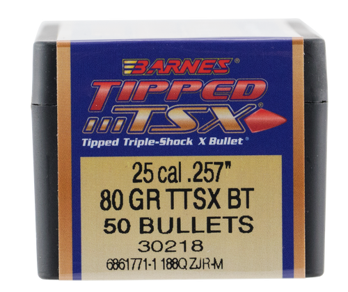 BARNES BULLETS/BULLSEYE Barnes Bullets 30218 Tipped TSX  25Cal 80gr Boat Tail 50/Box