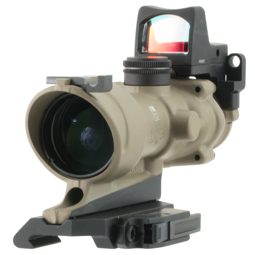 TRIJICON INC Trijicon 100555 ACOG ECOS Combo Flat Dark Earth 4x32mm Illuminated Amber Crosshair .223 BDC Reticle