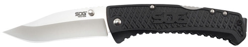 SOG KNIVES (GSM OUTDOORS) S.O.G SOG-TD1011-C Traction  3.50" Folding Clip Point Plain Satin 5Cr13MoV SS Blade Black Textured GRN Handle Includes Pocket Clip