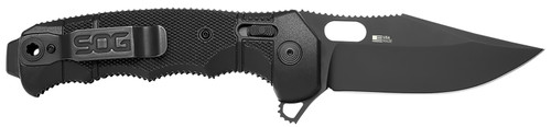 SOG KNIVES (GSM OUTDOORS) S.O.G SOG12210257 Seal XR 3.90" Folding Clip Point Plain Black Cerakote S35VN SS Blade Black/GRN Handle Includes Belt Clip