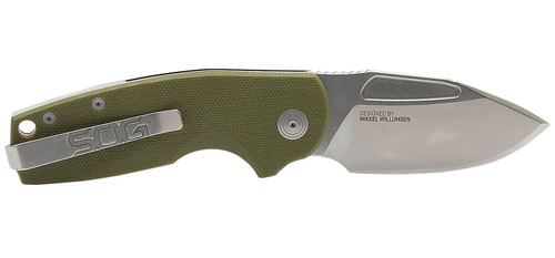 SOG KNIVES (GSM OUTDOORS) S.O.G SOG16030157 Stout SJ 2.60" Folding Clip Point Plain Stonewashed Cryo D2 Steel Blade/ Olive Drab Textured G10 Handle Includes Belt Clip