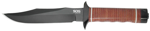 SOG KNIVES (GSM OUTDOORS) S.O.G SOGS1TL Bowie 2.0 6.40" Fixed Plain Clip Point Black Hardcased TiNi Full Tang AUS8 SS Blade/ Brown Stacked Leather Washers w/Cross Guard Handle