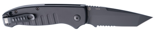 HOGUE COMBAT GRIPS INC Hogue 64120 Ballista  3.50" Folding Tanto Part Serrated Black Cerakote 154CM SS Blade, Matte Black w/Fluted Texture Aluminum Handle