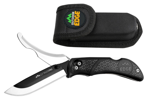 OUTDOOR EDGE (REVO BRAND) Outdoor Edge RO10C RazorPro  3.50" Folding Razor/Gut Plain 420J2 SS Blade, Black TPR Handle, Includes Replacement Blades