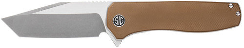 EIKONIC KNIFE COMPANY Sig Sauer Knives XI SBRN Xiphos  3.40" Folding Modified Tanto Plain Dark Acid Stonewash/Satin Nitro-V Blade, 4.20" Coyote Brown G10 Handle