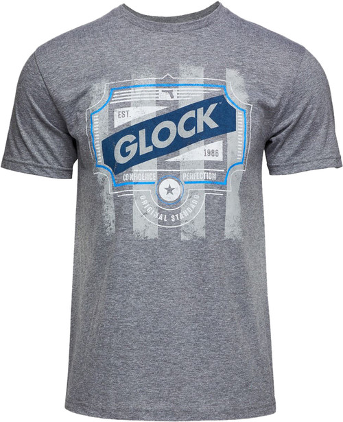 GLOCK INC Glock AP96209 Blue Line Tee  Gray Ringspun Cotton/Polyester Short Sleeve 2XL