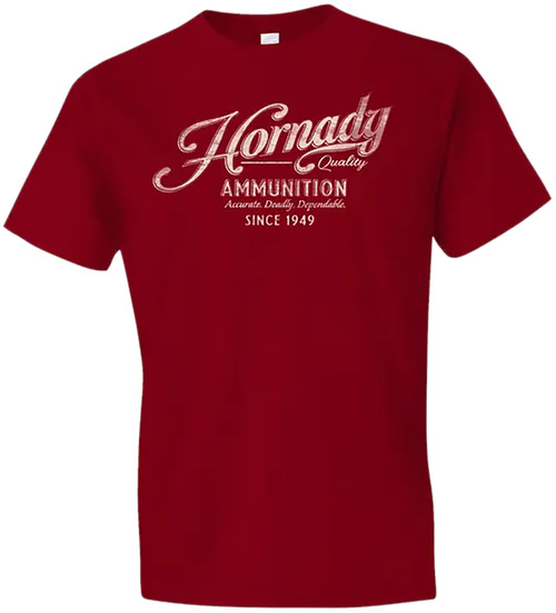 HORIZON DESIGN Hornady Gear 31874 Vintage Script  Red Cotton Semi-Fitted XL