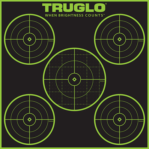 TRUGLO INC (GSM) TruGlo TG11A12 Tru-See 5-Bull Target Self-Adhesive Heavy Paper Black/Green 12"x12" 5-Bullseye 12 Pack