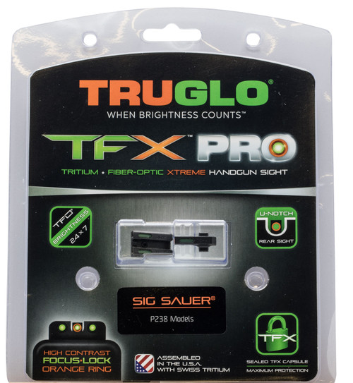 TRUGLO INC (GSM) TruGlo TG13SG3PC TFX Pro  Black | Green Tritium & Fiber Optic Orange Outline Front Sight Green Tritium & Fiber Optic Rear Sight
