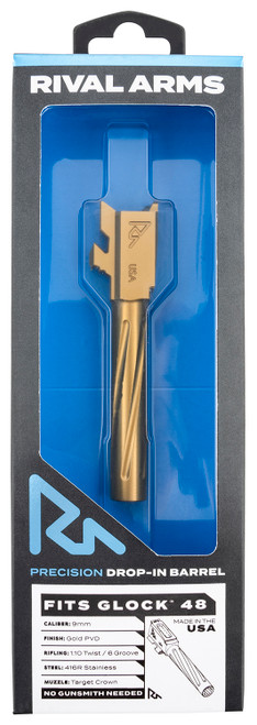 RIVAL ARMS (GSM) Rival Arms RARA20G801E Precision V1 Match Grade 9mm Luger 4.17" Gold PVD Stainless Steel, Fits Glock 48