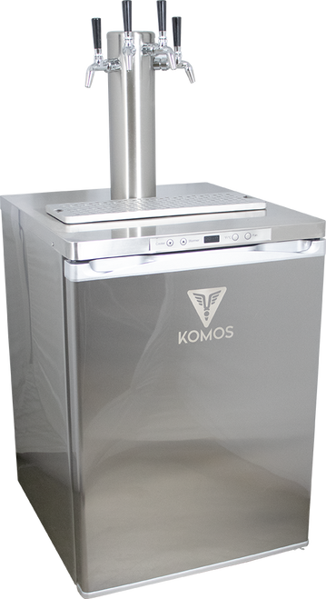 KOMOS® Deluxe Kegerator | Stainless Steel Exterior | Fan Cooled Stainless Tower | Digital Thermostat | Casters | Regulator | Fits 1 Half Barrel Keg or 4 Corny Kegs