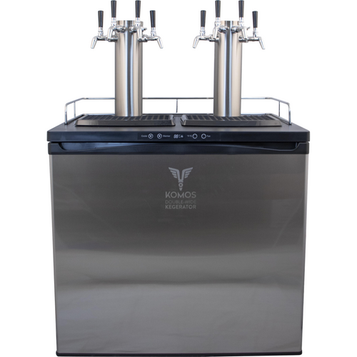 KOMOS® Double-Wide Kegerator | NukaTap® Stainless Steel Faucets | Fan Cooled Stainless Tower | Digital Thermostat | Casters | Regulator | Fits 2 Half Barrel Kegs or 8 Corny Kegs