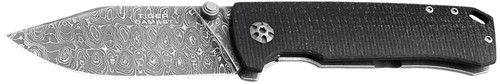 BOKER USA INC Boker 111103DAM Tiger-Damast  Pocket 3.35" Damascus Blade Micarta Handle