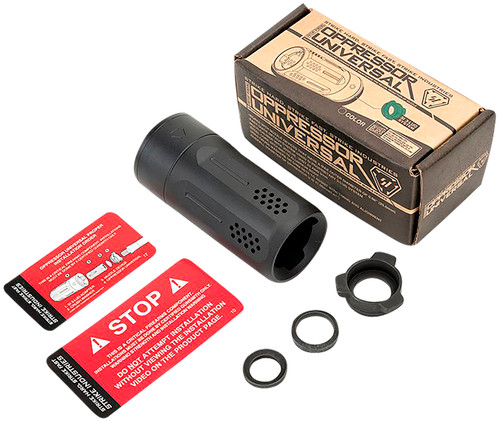 Strike Industries BSOPPRESSORUBK Oppressor Universal Blast Shield Multi-Cal 3.37"L 1.61"D Black Anodized Steel/Aluminum for Barrels with 1/2" & 5/8" Threads (Max .98"D Barrels)