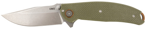 COLUMBIA RIVER KNIFE&TOOL CRKT 2471 Butte  3.36" Folding Plain Stonewashed D2 Steel Blade/OD Green G10 Handle Includes Pocket Clip