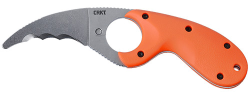 COLUMBIA RIVER KNIFE&TOOL CRKT 2511ER Bear Claw  2.39" Fixed Hawkbill Veff Serrated Stonewashed AUS-8A SS Blade, Blaze Orange Textured GRN Handle