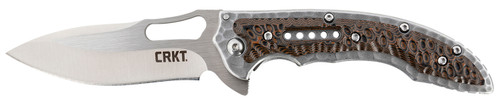 COLUMBIA RIVER KNIFE&TOOL CRKT 5460 Fossil  Compact 3.41" Folding Drop Point Plain Satin 8Cr13MoV SS Blade, Brown G10/SS Handle, Includes Pocket Clip