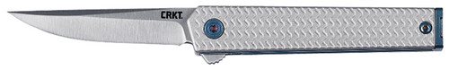 COLUMBIA RIVER KNIFE&TOOL CRKT 7081 CEO Microflipper Micro 2.36" Flipper Drop Point Plain Satin 12C27 Sandvik Blade, Silver Textured w/Blue Liner & Accents Aluminum Handle, Includes Pocket Clip