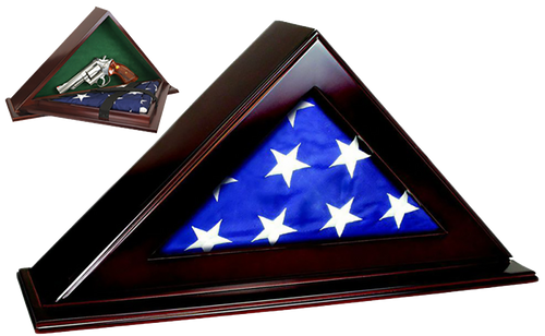PS PRODUCTS INC/SPRTMN CH Peace Keeper PFC Patriot Flag Case  Key Entry Mahogany Stain Wood Holds 1 Handgun 22" W x 4.25" D x 11.50" H