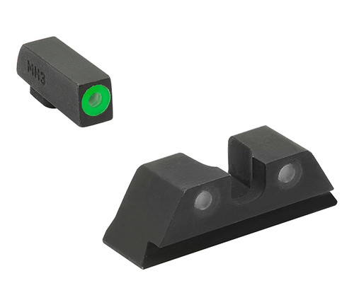 MEPRO USA LLC Meprolight USA 402243111 Hyper-Bright Sight Set Green Tritium/Black Frame Compatible w/Glock 17/17L/19/22/23, Post/Dovetail Mount