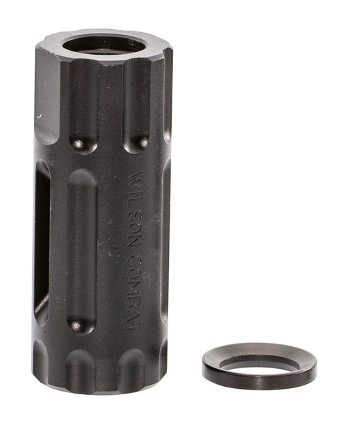 Wilson Combat TRQCOMP1/2X28 Q-Comp Muzzle Brake Black Melonite QPQ Steel with 1/2"-28 tpi Threads, 2.20" OAL & .875" Diameter for 5.56x45mm NATO AR-Platform