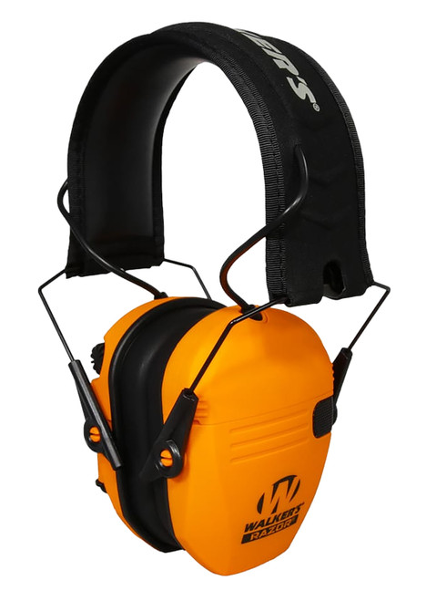 GSM OUTDOORS Walker's GWPRSEMBLZ Razor Slim Electronic Muff 23 dB Over the Head Blaze Orange/Black Polymer