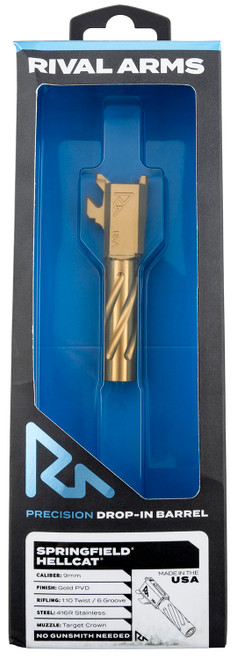 RIVAL ARMS (GSM) Rival Arms RARA20H101E Precision V1 Match Grade Spiral Fluted Threaded Gold PVD Stainless Steel, Fits Springfield Hellcat