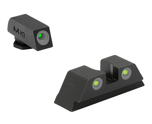 MEPRO USA LLC Meprolight USA 102223201 Tru-Dot  Green Tritium White Outline Front Sight-Yellow Tritium White Outline Rear Sight Glock 10 MM/.45ACP