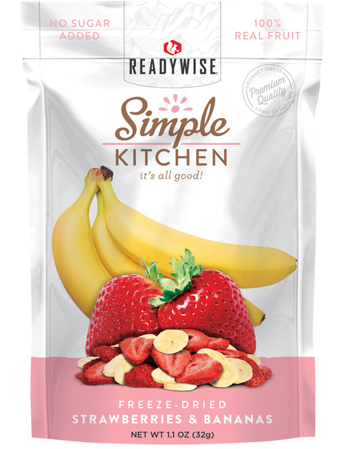 READYWISE / WISE FOODS ReadyWise SK05009 Simple Kitchen Freeze Dried Fruit Strawberry & Bananas 1 Serving Pouch 6 Per Case
