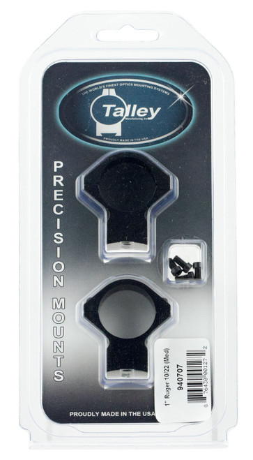TALLEY MANUFACTURING INC Talley 940707 Scope Mount/Ring Combo  Black Anodized 1" Tube Ruger 10/22 Medium Rings