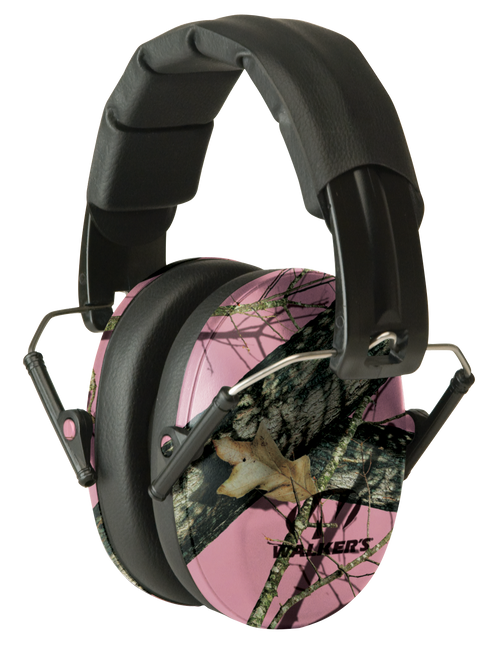 GSM OUTDOORS Walker's GWPFPM1PKMO Pro Low Profile Passive Muff 22 dB Over the Head Mossy Oak/Pink Polymer