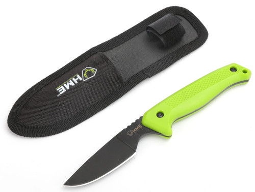 GSM OUTDOORS HME KNFBCK Fixed Blade  2.50" Fixed Caper Plain Black Oxide 420HC SS Blade Green TPR Handle Includes Sheath
