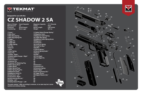 TEKMAT (GSM) TekMat TEKR17CZSHDW2 CZ Shadow 2 SA Cleaning Mat Black/White Rubber 11"x17" CZ-75 Shadow 2 SA Diagram