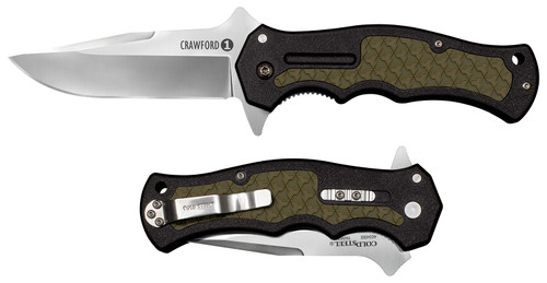 COLD STEEL (GSM) Cold Steel CS20MWCZ Crawford 1 3.50" Folding Plain Clip Point 4034 Stainless Steel Blade Black w/OD Green Traction Inlays GRN Handle Blister Pack Packaging