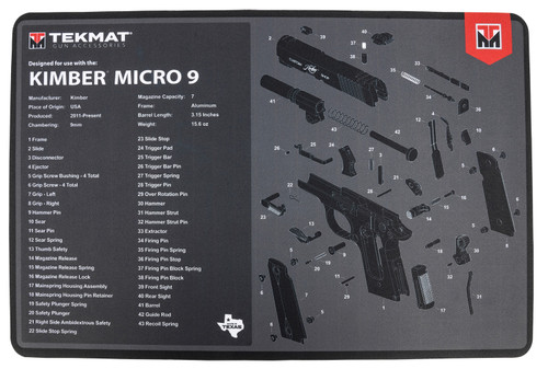 TEKMAT (GSM) TekMat TEKR17KIMBERMCR9 Kimber Micro 9 Cleaning Mat Black/Gray Rubber 11"x17" Kimber Micro 9 Diagram