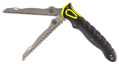 HUNTERS SPECIALTIES (GSM) Hunters Specialties 100053 Command Grip Dual Saws Folding 5CR15/3CR14 SS 12" Long Saw Blade Black Rubber Handle