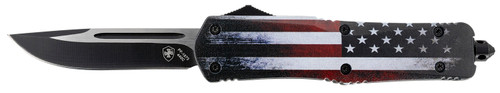 Templar Knife LUS331 Gen II US Flag Large 3.50" OTF Drop Point Plain Black Oxide Stonewashed 440C SS Blade, 5.25" US Flag Aluminum Handle, Glass Breaker