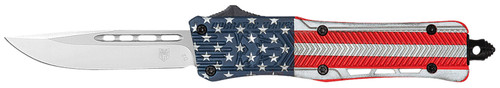 COBRA TEC KNIVES LLC CobraTec Knives SUSACTK1SDNS CTK-1 American Flag Small 2.75" OTF Drop Point Plain D2 Steel Blade, 4.25" Red/White/Blue Flag Cerakote Aluminum Alloy Handle
