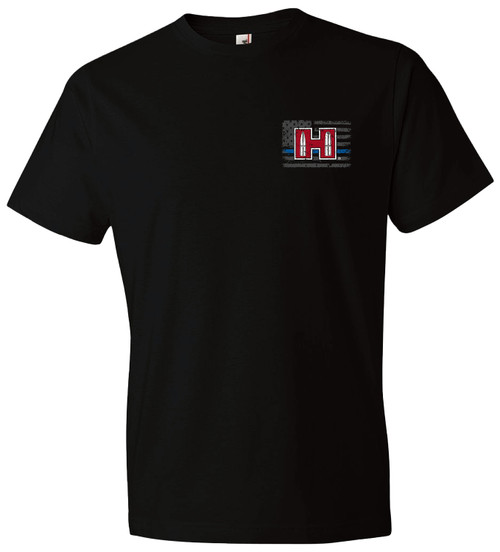 HORIZON DESIGN Hornady Gear 30764 POW Blue Line  Black, Cotton Short Sleeve, Semi-Fitted XL