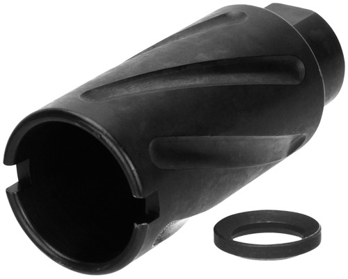 TACFIRE INC TacFire MZ1007N Spiral Fluted Muzzle Brake Black Oxide Steel with 1/2"-28 tpi Threads, 2.60" OAL & 1.12" Diameter for 5.56x45mm NATO AR-15